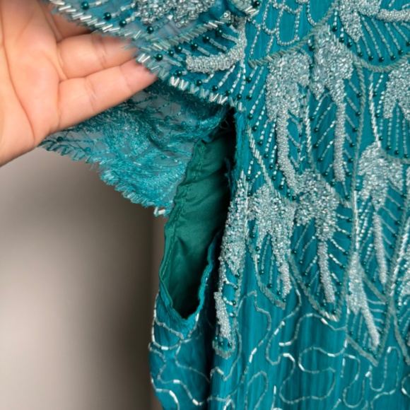 Vintage Beaded Turquoise Dress with Slit - Picture 3 of 13